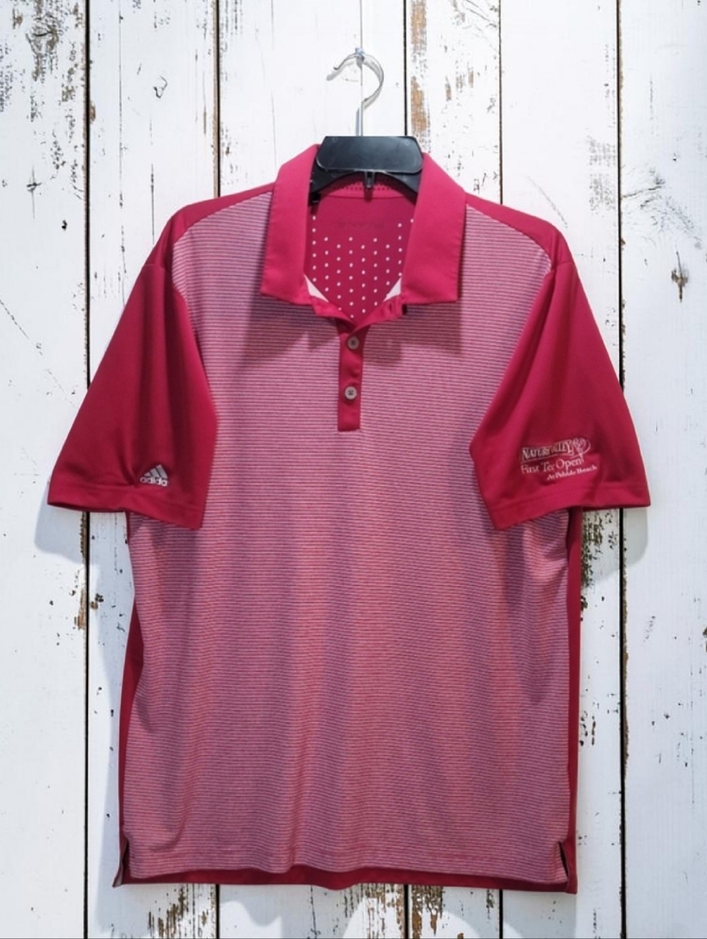 ADIDAS ~ClimaChill~ Men's Red and White Stripe Polo Shirt. GOLF OUTDOOR SUN